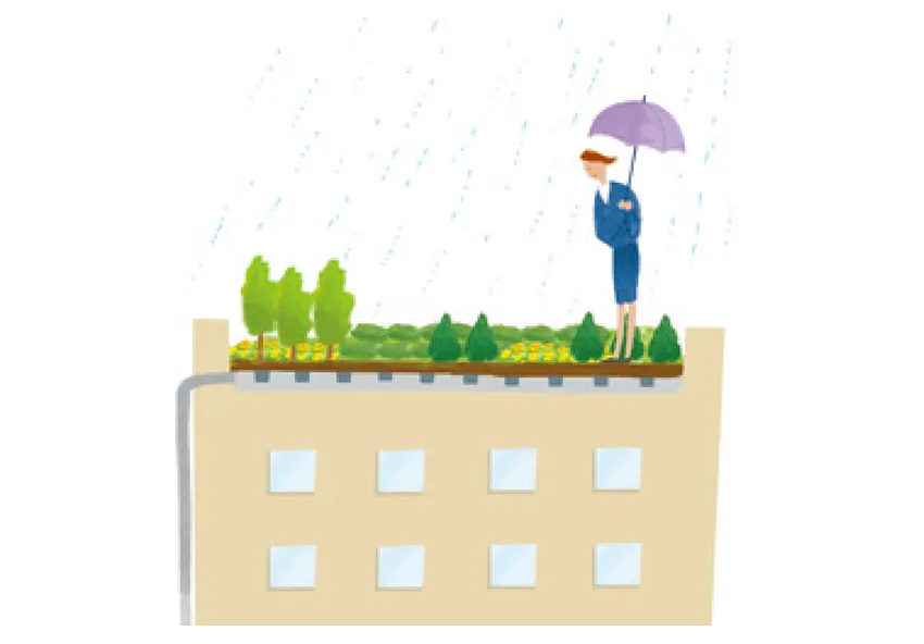 屋上緑化の効果 雨水の一時貯留で水害を防止
